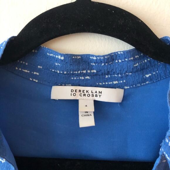 Derek Lam 10 Crosby Blue Silk Print Tie Blouse - Picture 4 of 6